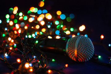 abstract background with lights with microphone