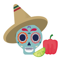 skull with hat mexican and vegetables