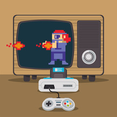 video game pixelated console and old tv