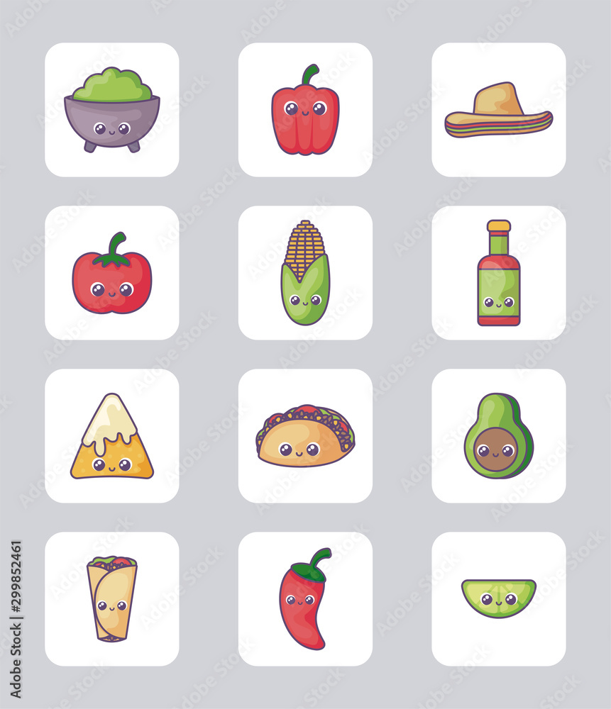 Sticker bundle mexican foods kawaii style