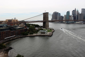 Brooklyn bridge in new York. View of the Brooklyn Bridge from Brooklyn and a view of New York.