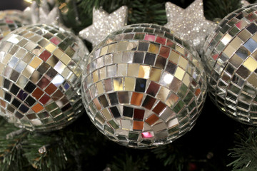 Christmas and New Year's Day festive decoration, Silver balls on Christmas tree