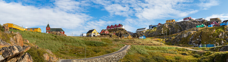 Panorama of colorful buildings and houses in Sisimiut, Greenland. © Ruben