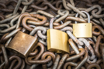 Padlocks and Chain, background security message, strength.