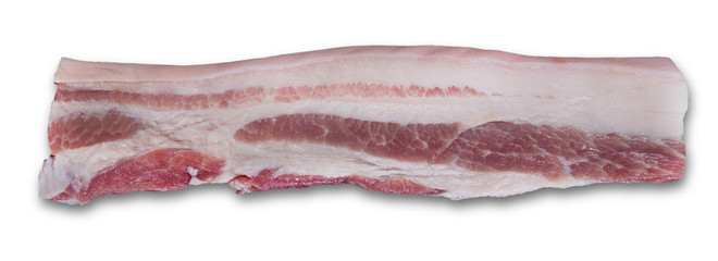 Slide pork belly raw or streaky pork on white background.