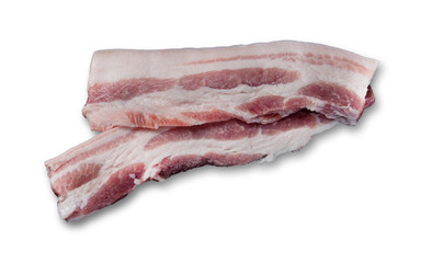 Slide pork belly raw or streaky pork on white background.