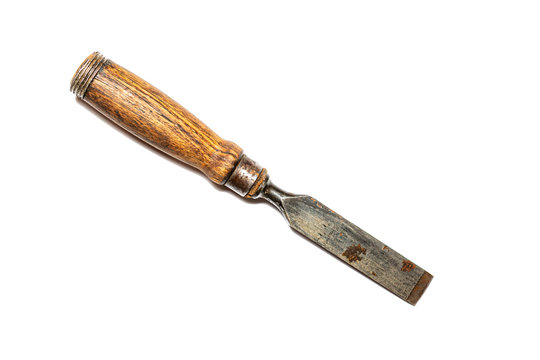 Firmer Chisel, vintage woodworking handtool isolated on a white background.