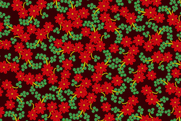 Seamless floral ornament with red flowers on a black background.