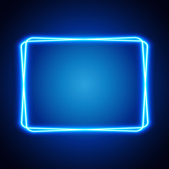 Neon rectangle glowing frame on dark background, vector illustration.