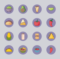 bundle mexican food with set icons