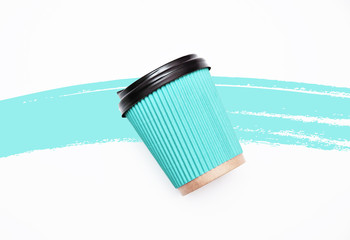 Paper coffee cups on light background.