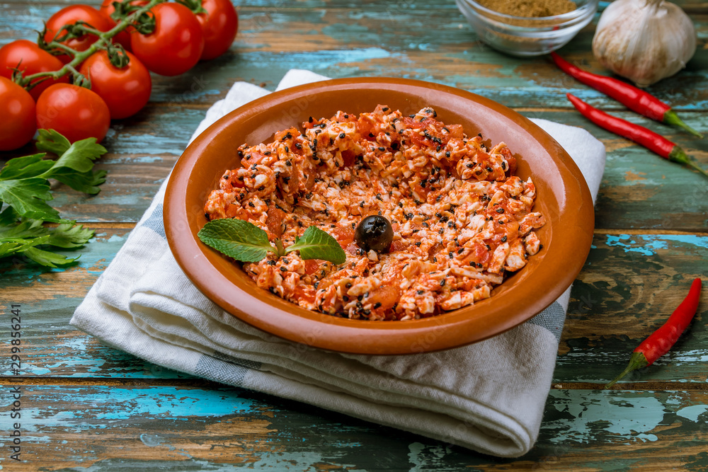 Wall mural shanglish lebanese cuisine on wooden table