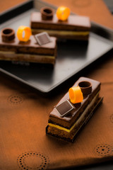 individual pastry cake with chocolate and creme brûlée 