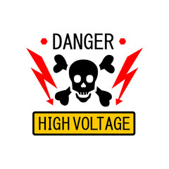 Danger symbol High Voltage Sign Vector skull. Lightning electricity warning template illustration