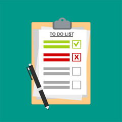 checklist questionnaire paper; square box with sign; vector illustration