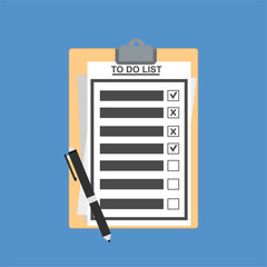 checklist questionnaire paper; square box with sign; vector illustration
