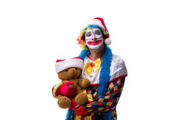 Young funny clown comedian isolated on white