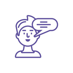 man with speech bubble on white background