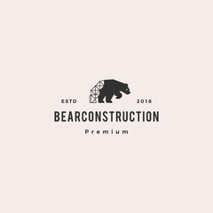 polar bear construction logo hipster retro vintage vector icon illustration