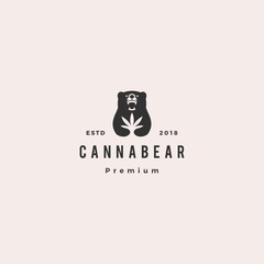cannabear cannabis bear logo hipster retro vintage vector icon illustration