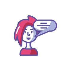woman with speech bubble on white background
