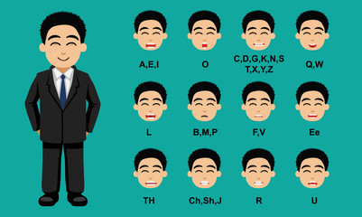 Asian Businessman Mouth Sync Talking Cartoon Vector Illustration