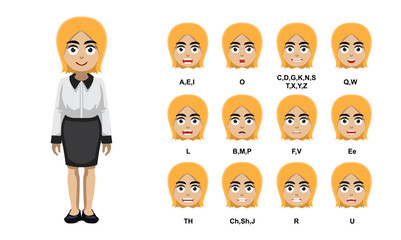 Blonde Businesswoman Mouth Sync Talking Cartoon Vector Illustration