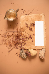 invitation paper mockup decorated with dried leaves