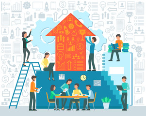 Teamwork. Business growth concept. Office work. Vector illustration. Flat design.