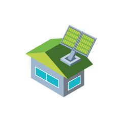 house building with solar panel on white background