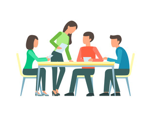 Meeting. Teamwork. Flat design. Vector illustration.