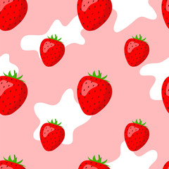 Strawberries and cream seamless background.