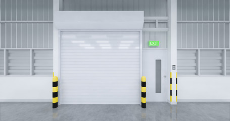 Roller door or roller shutter. Also called security door or security shutter. For protect residential, commercial and industrial building i.e. house, factory, warehouse, hangar, store etc. 3d render.