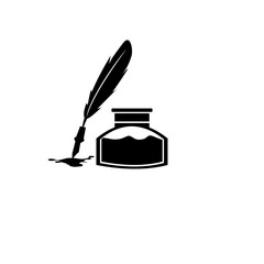 Feather pen ink and ink bottle icon illustration isolated vector sign symbol