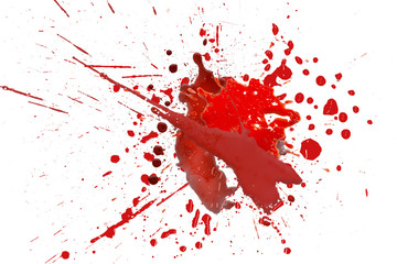 closeup drops of red blood isolated on white background,abstract pattern