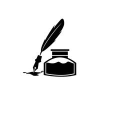 Feather pen ink and ink bottle icon illustration isolated vector sign symbol