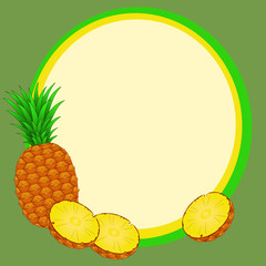 Round frame with pineapple and cut slices. Vector illustration.