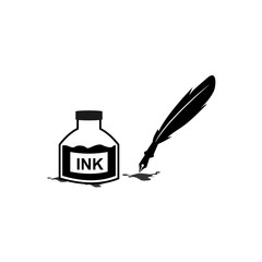 Feather pen ink and ink bottle icon illustration isolated vector sign symbol