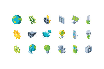 set of icons renewable energy on white background