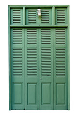 green wooden door isolated on white background,clipping path
