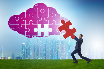 Concept of cloud computing with jigsaw puzzle