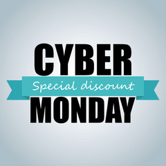 Cyber Monday sale banner, black font with green ribbon.