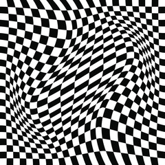 Distorted checker board. Monochrome background. Trendy pattern for web, prints, template, posters and textile design