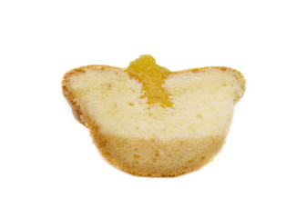 half  vanilla cup cake isolated on white background