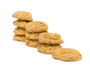 butter cookies with cashew nuts isolated on white background,stack staircase