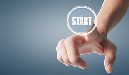 Hands touching button screen interface global connection customer networking