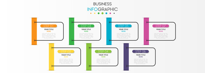 Obraz premium Business infographic element with 7 options, steps, number vector template design