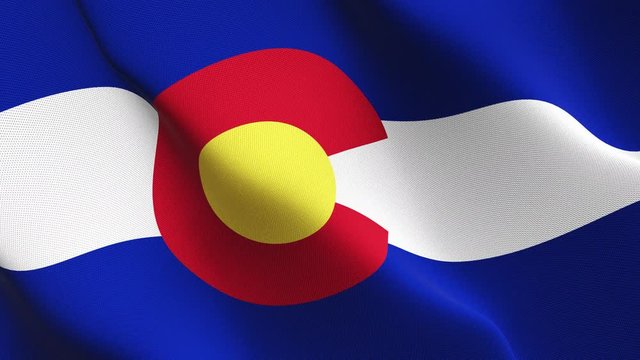 Colorado US State flag waving loop. United States of America Colorado realistic flag with fabric texture blowing on wind.