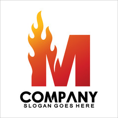 Letter M logo with fire flame shape, emblem, design concept, creative symbol, icon business or corporate