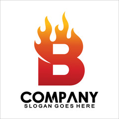 Letter B logo with fire flame shape, emblem, design concept, creative symbol, icon business or corporate